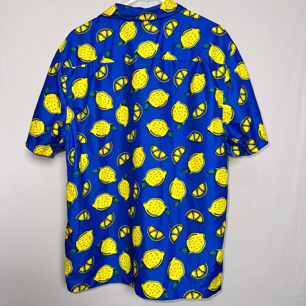 Uzzi Amphibious Gear Mens Lemon Print Button Down Shirt Blue Yellow Medium HP74 - Picture 3 of 10